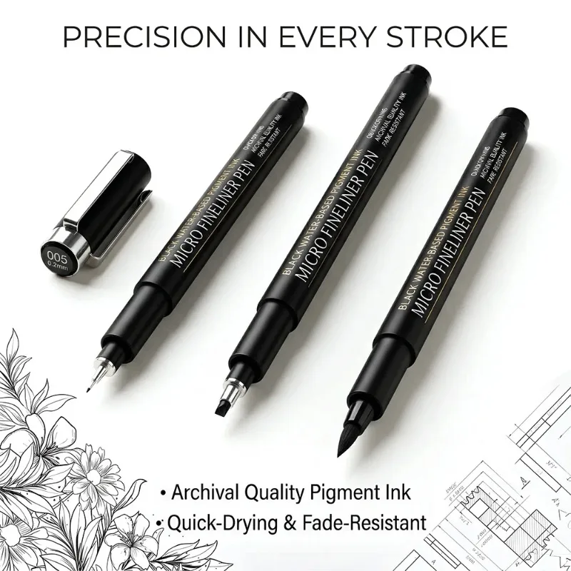 Micro Fineliner Pen Set 4/6/12/18/21Pcs, Waterproof Quick-Drying Outliner for Sketch, Comic, Illustration Drawing
