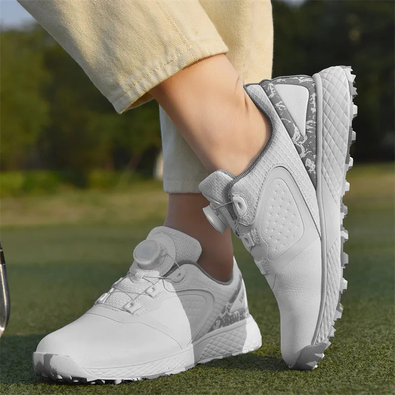 White Golf Shoes Men Women Waterproof Golf Sneakers Non-slip Spikeless Golf Trainers Leather Outdoor Sports Leather Golf Shoes