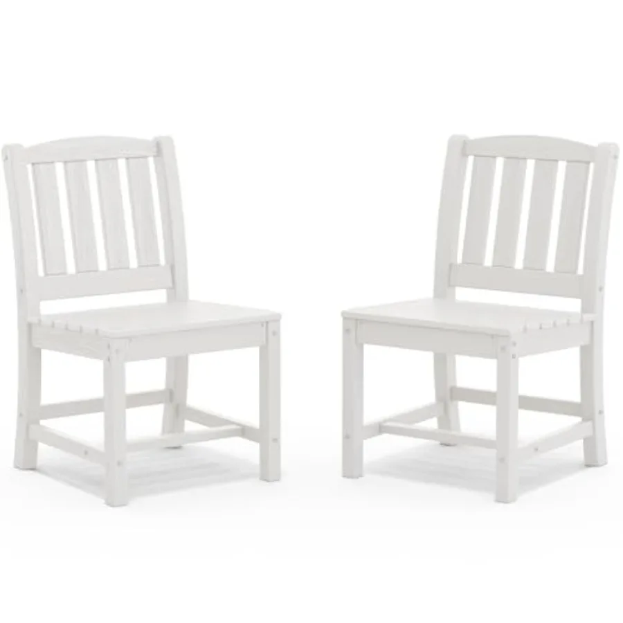 

Outdoor dining chairs set of 2: all-weather HDPE patio armless chairs in white UV-resistant and stackable for outdoor dining ta