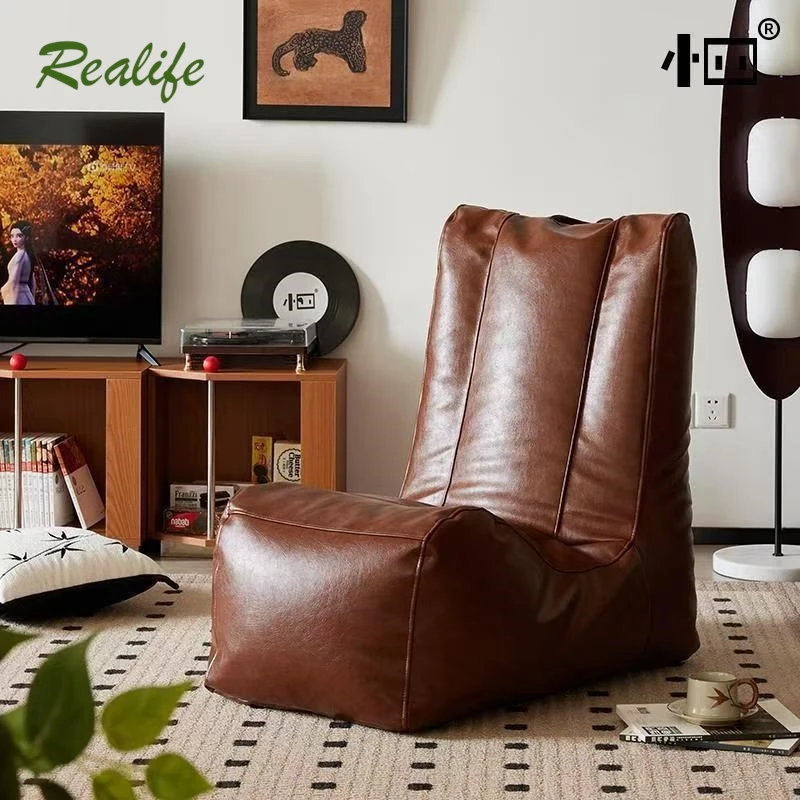 Realife Lazy Sofa Small Sized Living Room Single Person Sofa Reclining Or Sleeping Retro Leisure Corner Sofa Chair PU Leather