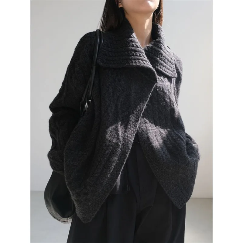 

Retro Twist Sweater Asymmetric Lapel Knitted Cardigan Jacket for Women's Autumn and Winter New Elegant Versatile Top