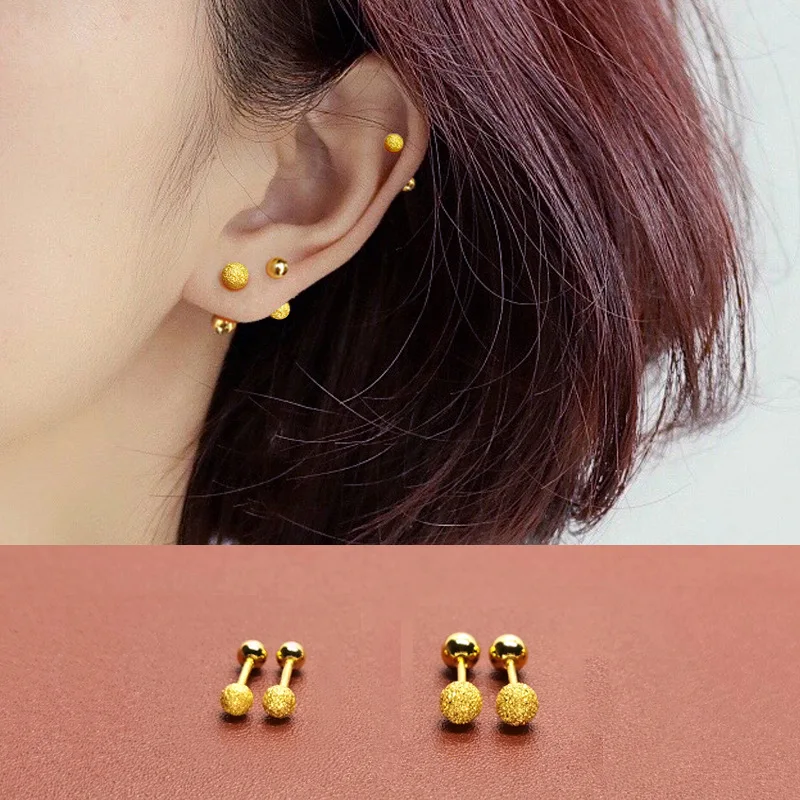 INZATT Real 925 Sterling Silver Geometric Round Screw Bead Stud Earrings For Fashion Women Classic Fine Jewelry Accessories