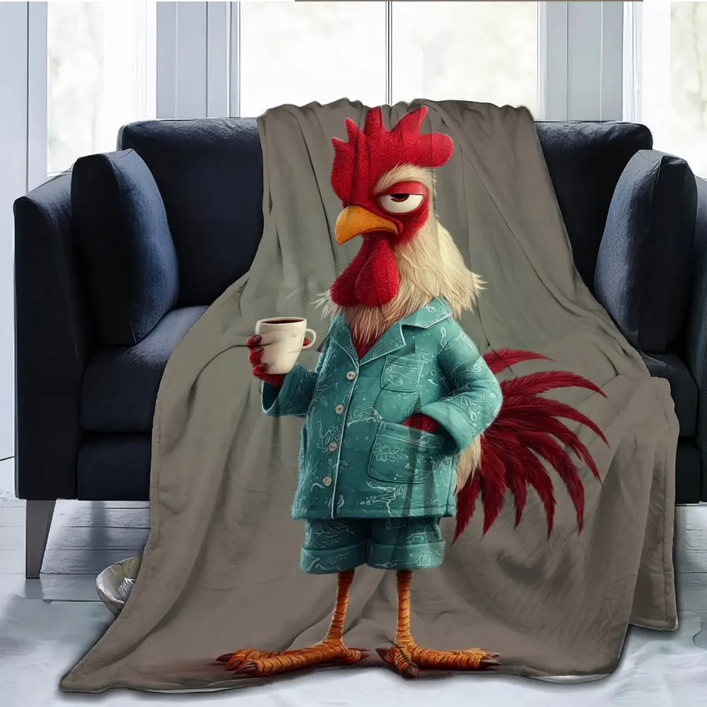 Cute pajama rooster Pattern Flannel printed blanket suitable for all seasons suitable for living room office sofa and travel