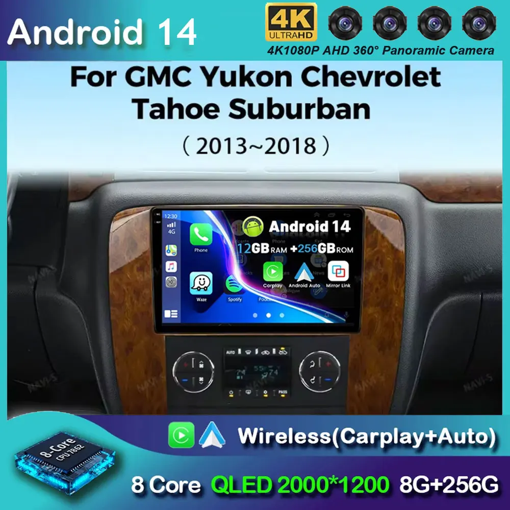 Android 14 Car Radio For GMC Yukon Chevrolet Tahoe Suburban 2008-2012 Carplay Multimedia Video Player Navigation Stereo 2 Din BT