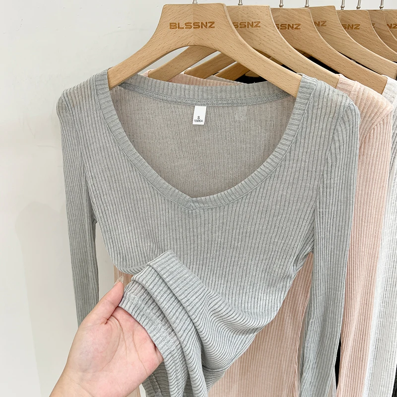 AOSSVIAO V Neck Sun Protection Long Sleeve T Shirt Women T Shirt 2026 Summer New Lazy Style Sheer Thin See Through Cover Up Top
