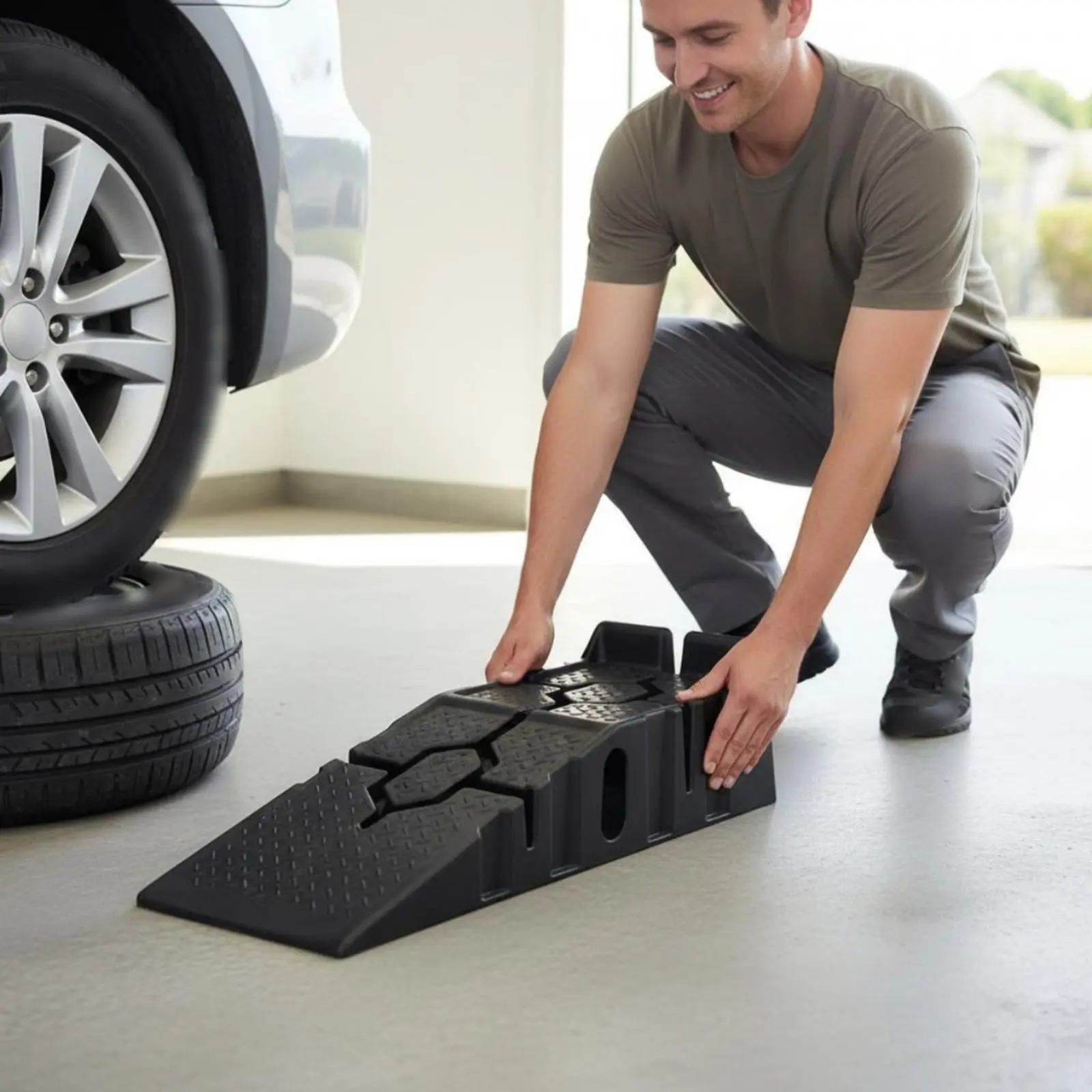 Oil Change Ramp Non-Slip Surface Car Maintenance Ramp Automotive Tool Pressure Resistant for DIY Mechanics, Auto Shop, Driveway view 3