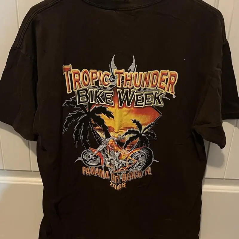 2008 Bike Week T Shirt Tropic Thunder Panama City Beach Fl Size L Palm Trees