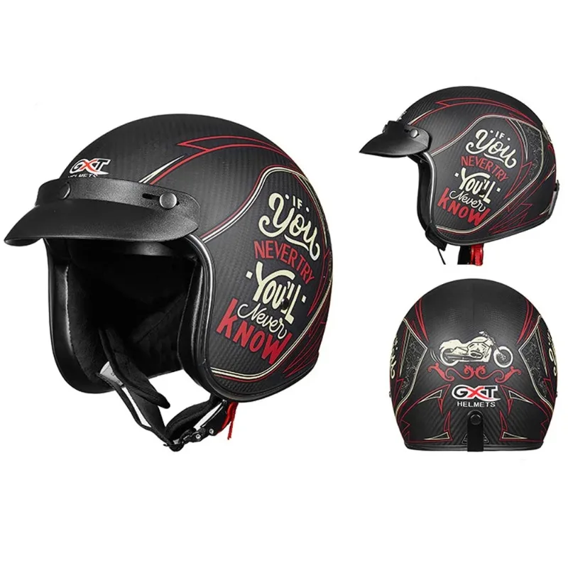 Gxt  Motorcross Capacete Vintage Retro 3/4 Moto Helm Biker Motorrijden Helm Motorhelm Koolstofvezel Casco Moto