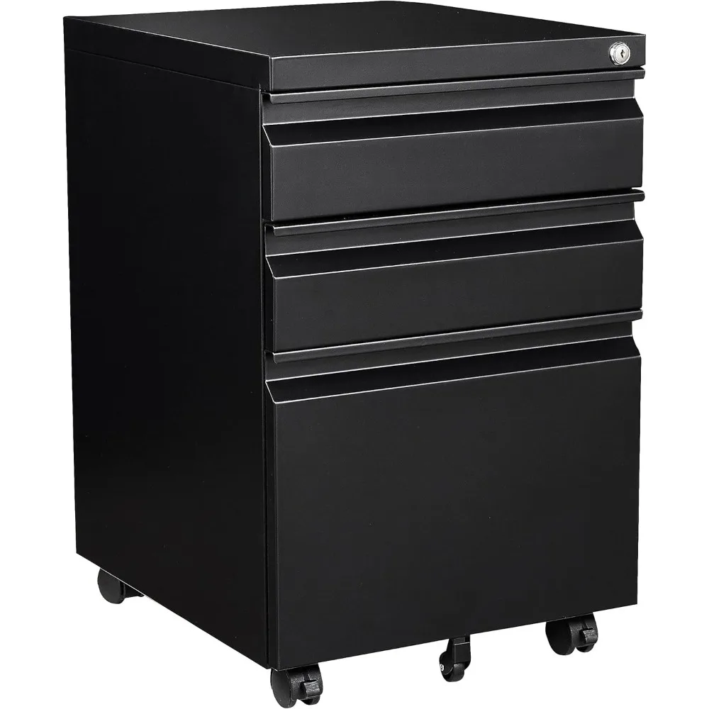 

3 Drawer Mobile Metal File Cabinet Lockable Office Storage on Wheels Under Desk