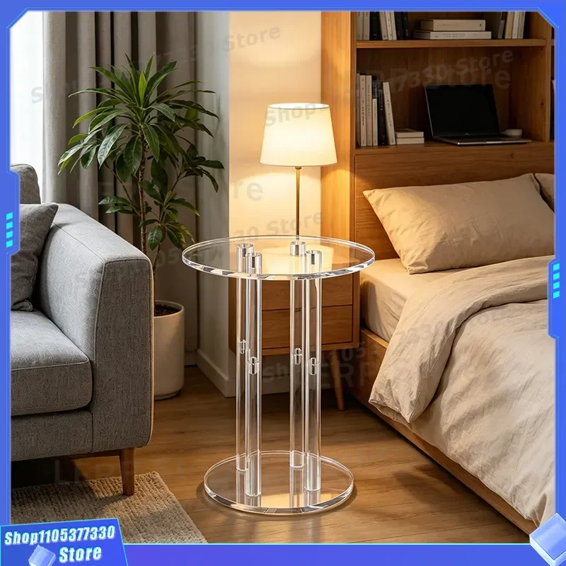 Transparent Acrylic Side Table 4-7mm Thick Round Coffee Table Simple Luxury Living Room Small End Table for Home Decor Modern