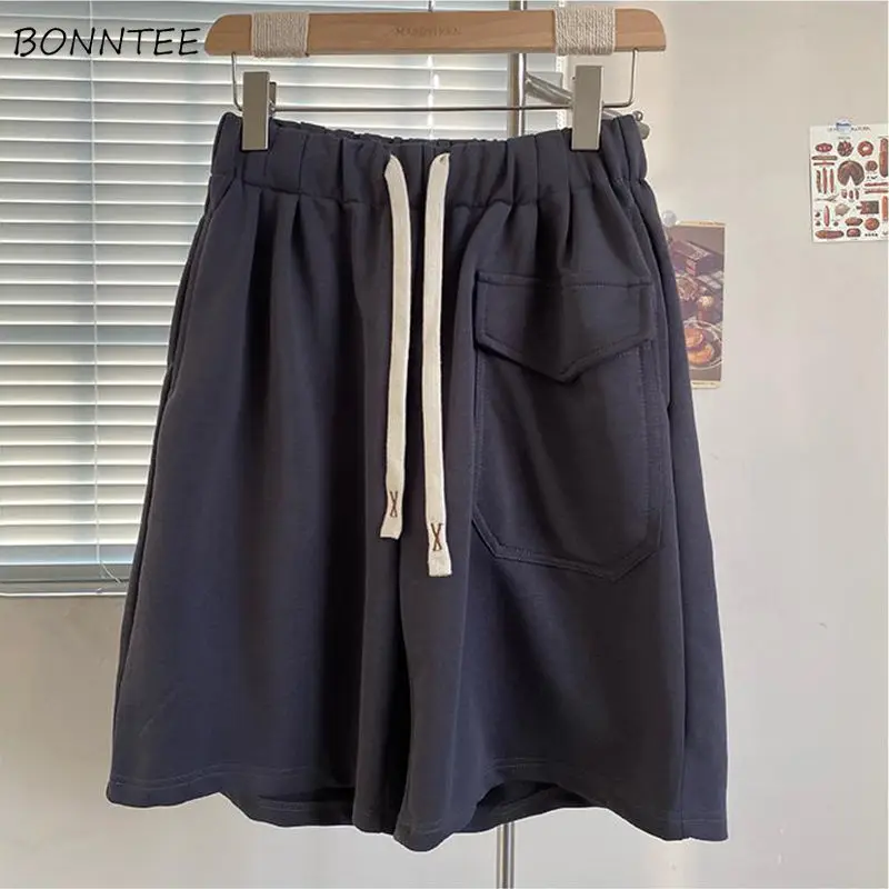 

Shorts Women Couple Solid Baggy BF Style Cool Drawstring Stylish Summer Unisex All-match Korean Simple High Street Empire Cozy