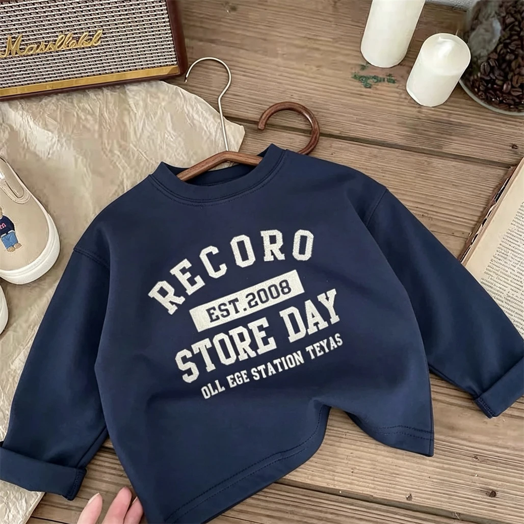 

Pure Cotton TShirt 1-7Years Old Child Long-sleeved Tops Letter Printed Tees Spring Summer Wear Casual Loose Round Neck Tees