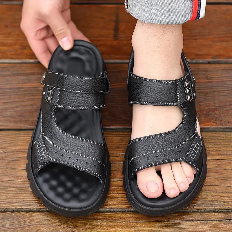 Oulylan Heren Slippers Zomer Nieuwe Sandalen Heren Sandalen Volwassen Dikke Zolen Strandschoenen Anti-Slip Open Neus Driving Sandalen