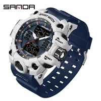 Reloj Digital SANDA 6126, relojes con pantalla Dual para hombre, reloj deportivo resistente al agua, cronómetro con alarma para hombre militar, reloj de pulsera de cuarzo para hombre