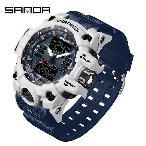 Reloj Digital SANDA 6126, relojes con pantalla Dual para hombre, reloj deportivo resistente al agua, cronómetro con alarma para hombre militar, reloj de pulsera de cuarzo para hombre