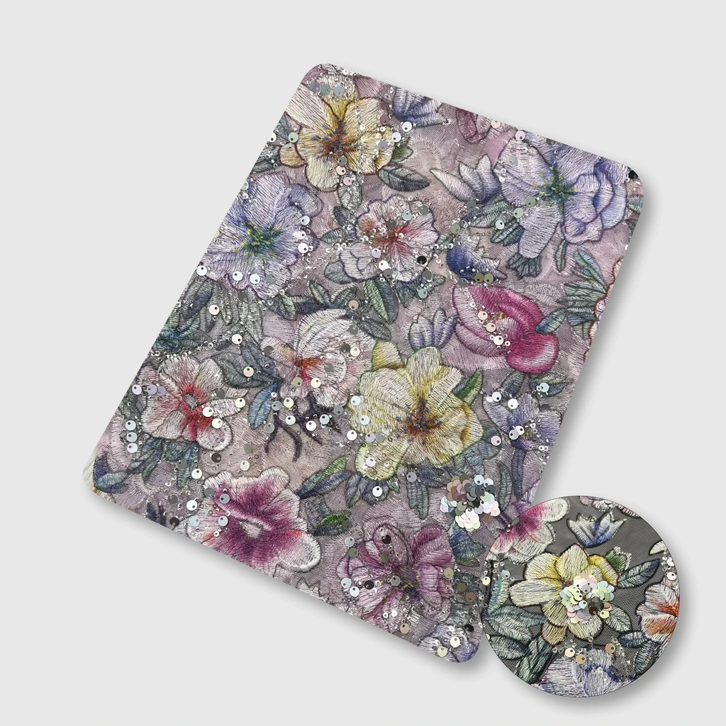 

Haute Couture сетчатая вышивка цветная блестка бисерная трубка вышивка кружевная ткань Высококачественная женская ткань Cheongsam