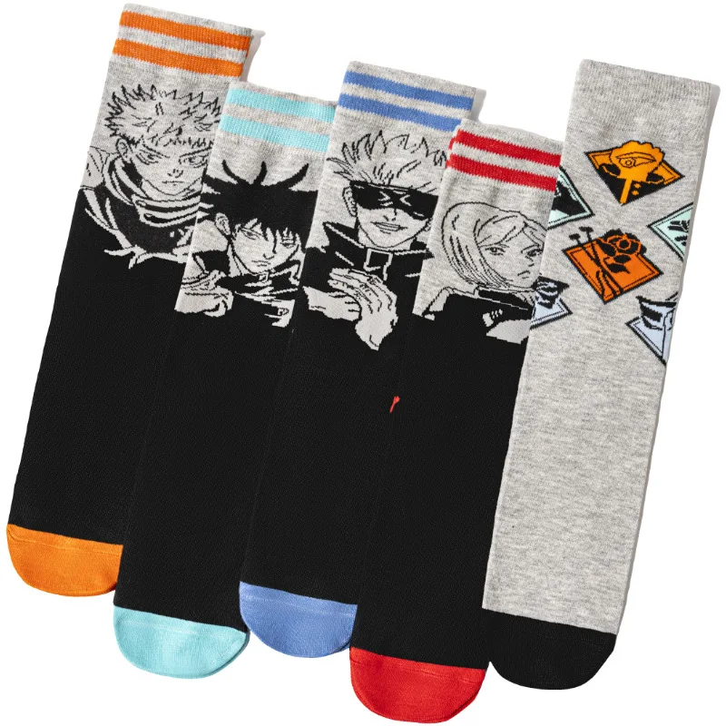 Anime Jujutsu Kaisen Socks Itadori Yuji Gojo Satoru Fushiguro Megumi Cartoon Medium Socks Neutral Casual Sports Long Socks