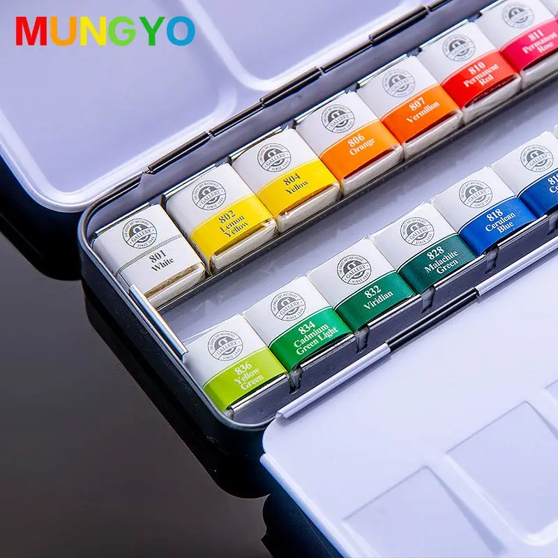 MUNGYO Watercolor Paint Sets 12/24/48 Colors Watercolor Solid Water Color Metal Box Oil Painting Pigment for Student Art Supplie