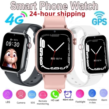 어린이용 4G 스마트 워치 SOS GPS 포지셔닝 LBS 영상 통화 스마트 워치 카메라, 방수 시계, SIM 카드, 소년 N 소녀 선물, 2024 신제품