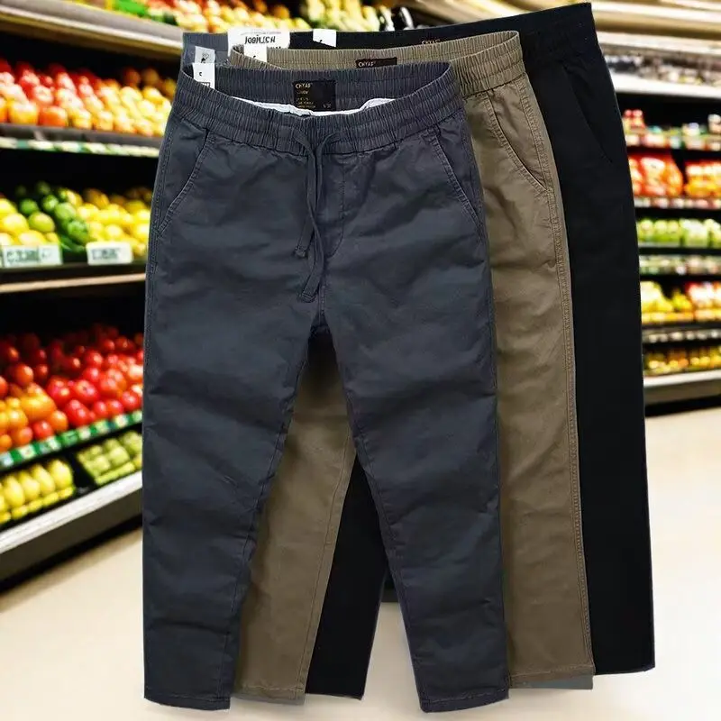 Autumn 2026 Retro Men's Slim Summer Casual Trend New Cotton Korean Popular Clothes Pants Elastic Waist Cargo Trousers Streetwear