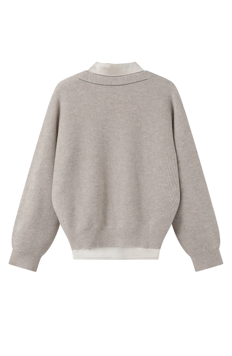 BD4521254 Damen Woll-Cardigan Pullover Seidenhemd Mehrlagig V-Ausschnitt Offen Vorne Langarm Strickoberteil Herbst Winter Alltag – Detail 14