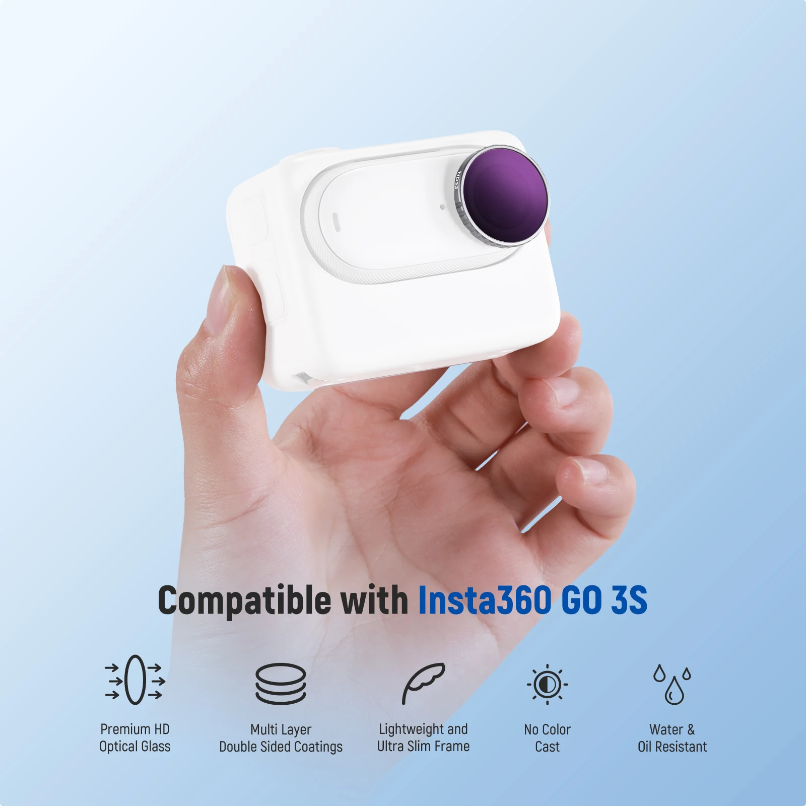 Imagem -03 - Neewer-nd Kit de Filtro Compatível com Insta360 go 3s uv Cpl Nd8 Nd16 Nd32 Nd64 Filtros Acessórios de Câmera de Ação