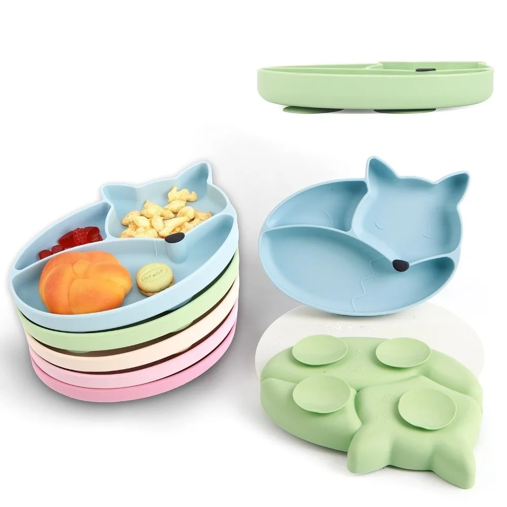 

Premium Silicone Suction Plate Non-slip Food Grade Bowls Cartoon Fox Dishwasher Safe Grip Dish for Toddler