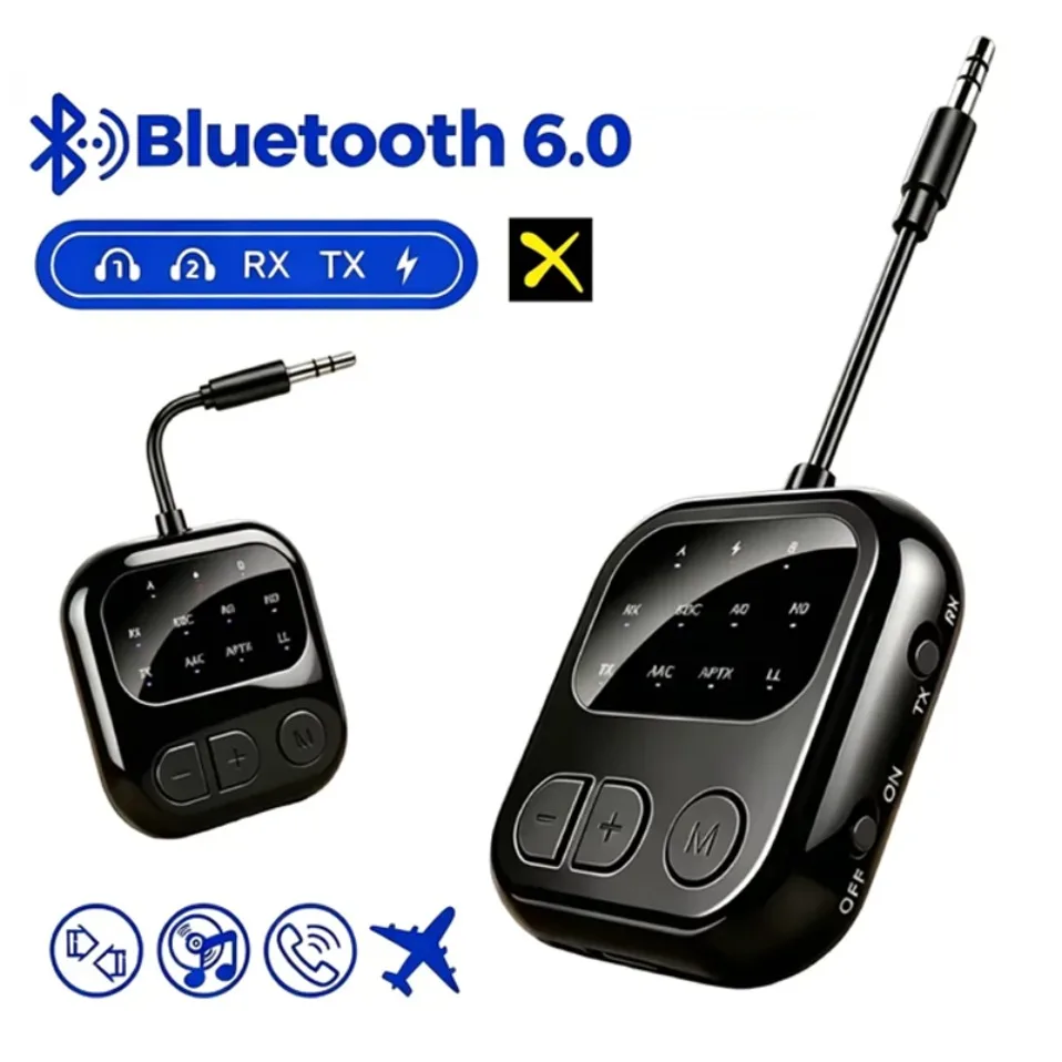 Récepteur et émetteur Bluetooth 6.0 2 en 1, adaptateur audio AptX-Adaptive, adaptateur sans fil de musique à double flux pour voiture et avion