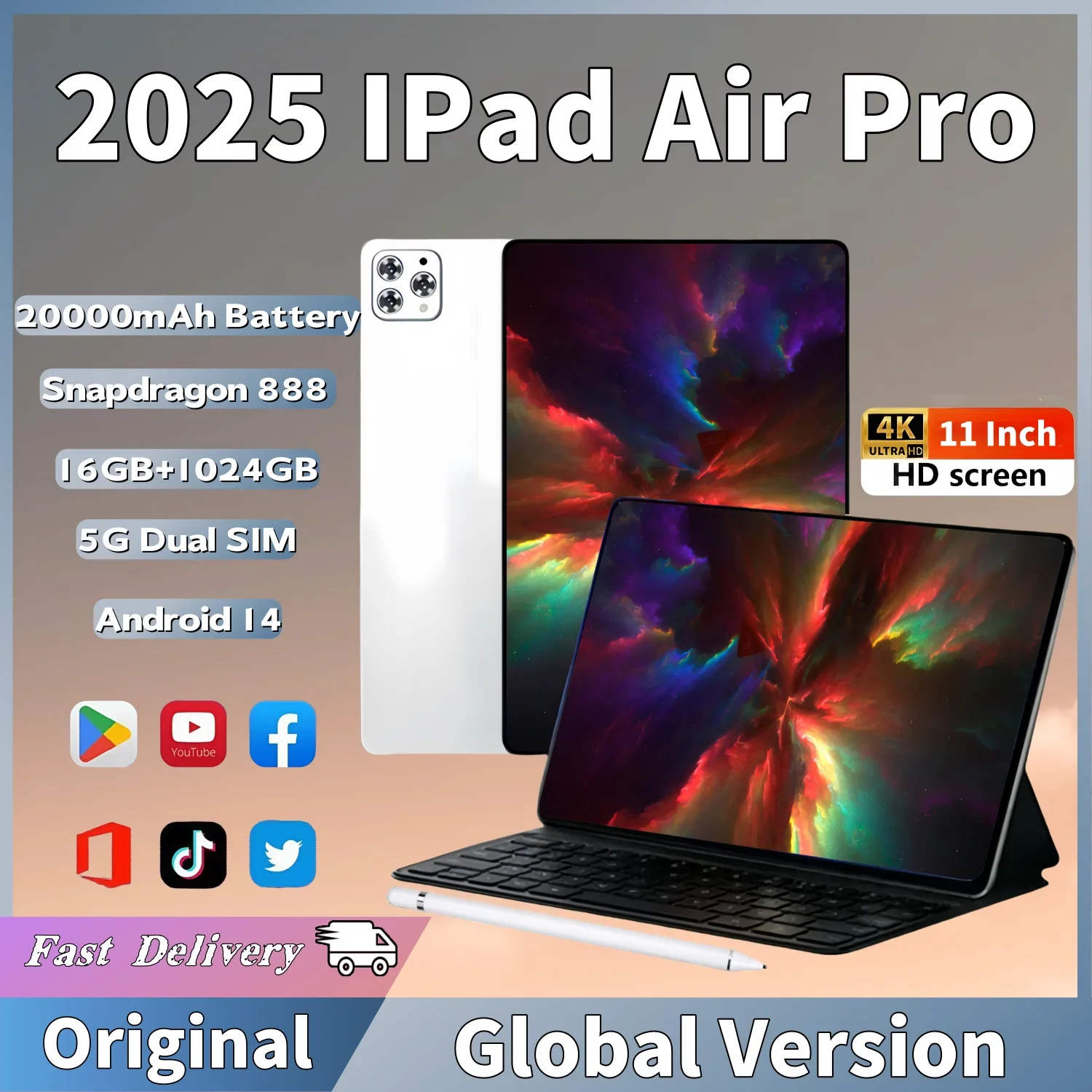 2025 Oryginalny 10,1-calowy tablet IPad Air Pro Snapdragon 870 20000mAh Android 13 HD 16GB+1TB 5G Dual SIM Bluetooth WIFI Stoły PC