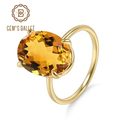 GEM'S BALLET18K Gold Plated Silver Oval 10X1MM 6.23Ct Citrine Birthstone Solitaire Eagle Prongs Engagement Ring Gift For Her
