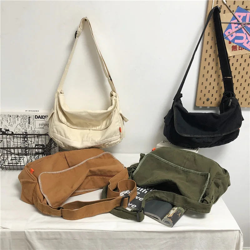 Borsa a tracolla di grande capacità in tela Casual per adolescenti in cotone 100% ecologico per borsa a tracolla Slouchy per libri femminili