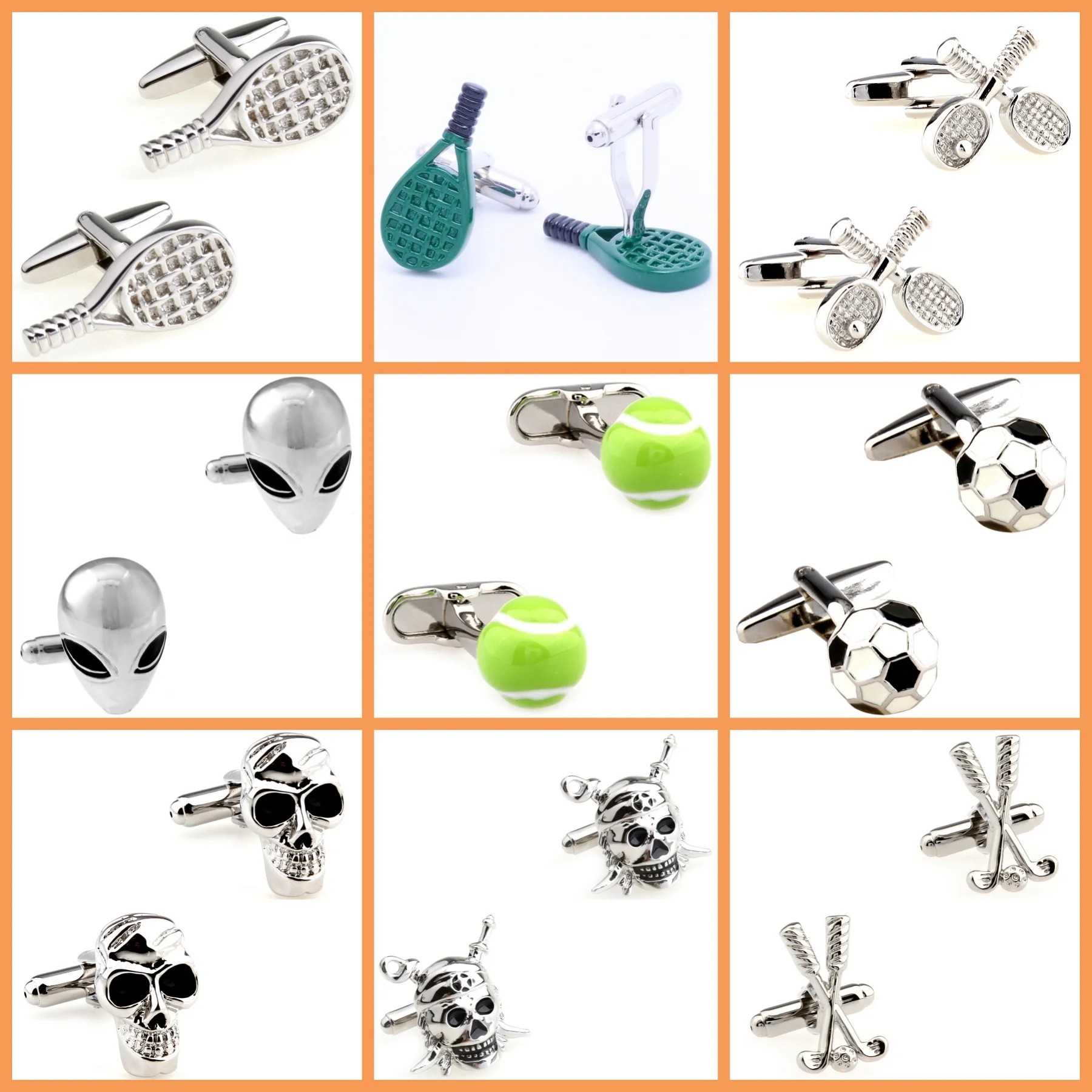 20 Styles Tennis Cufflinks Mens Golf Cuff Links Skull