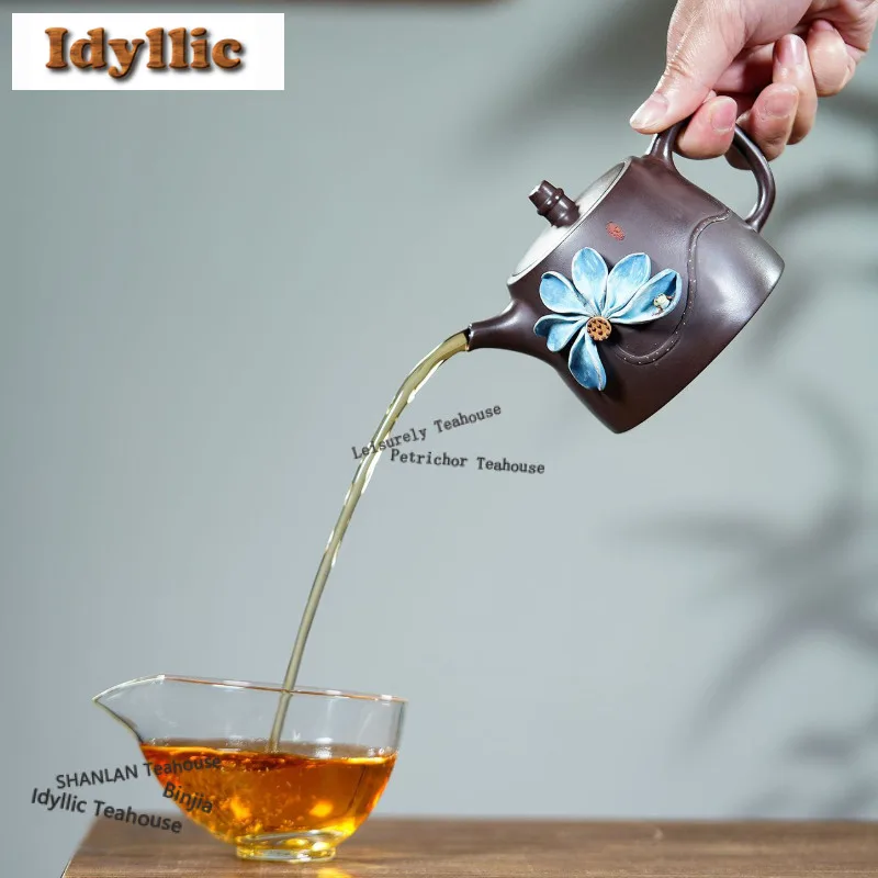 350ml Luxury Yixing Purple Clay Teapots Handmade Stack Painting Lotus Han Duo Pot Raw Ore Mud Kettle Zisha Tea Set Gift Teaset
