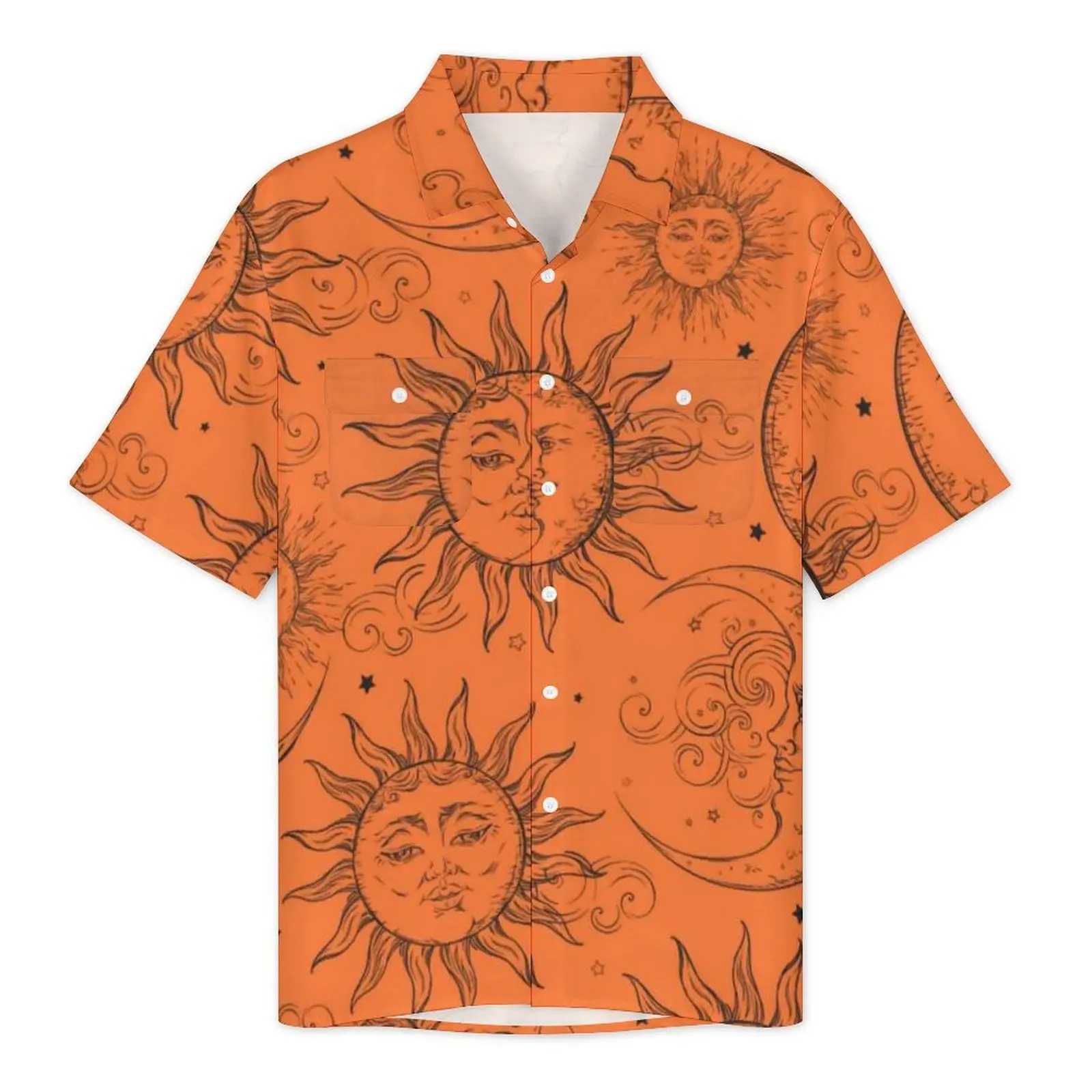 Vintage Sun Moon Stars Hawaiian Shirt Men Beach Orange Magic Celestial Casual Shirts Short Sleeve Fashion Cool Plus Size Blouses