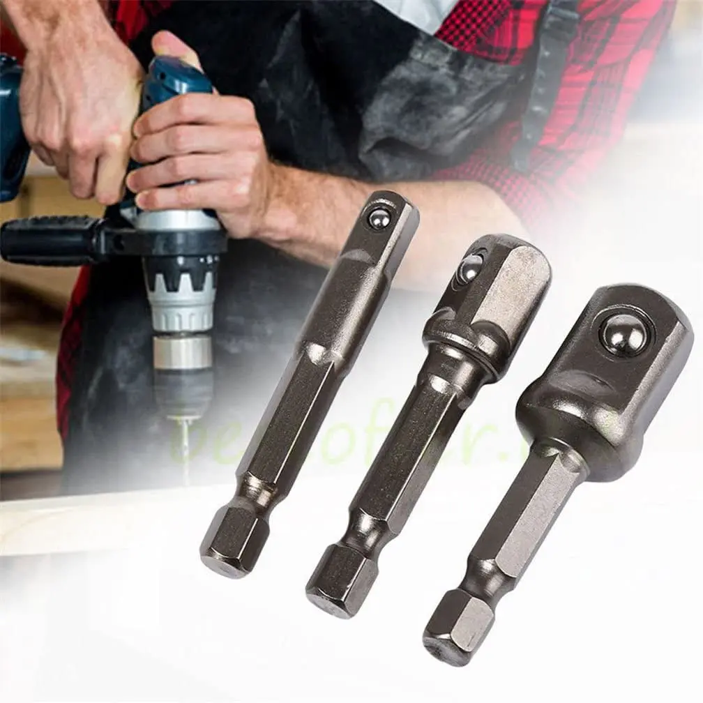 Juego de 3 piezas de 1/4 ", 3/8", 1/2 ", adaptador de enchufe de grado de impacto, adaptador de vástago hexagonal, juego de brocas de extensión de potencia para taladro