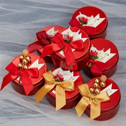 Round Shape Candy Box Gift Packaging Boxes Creative Iron Tin Wedding Favor Container Refillable Cans Tinplate Jars