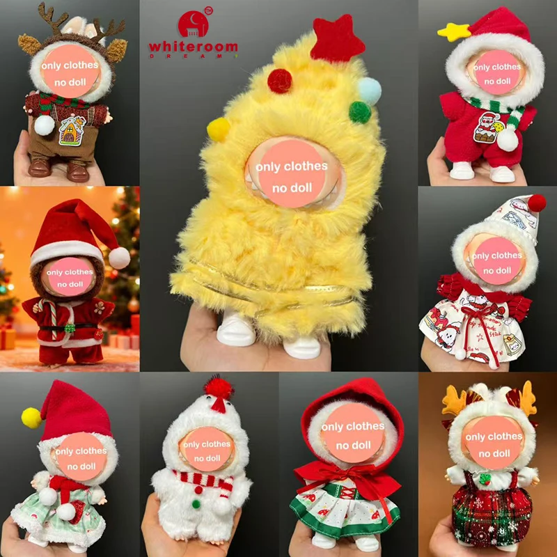

For Mini Labu Accessories Clothes Suitable V1 V2 V3 V4 Labubu Christmas Deer Set Labubu Red clothing Christmas Fashion Gift