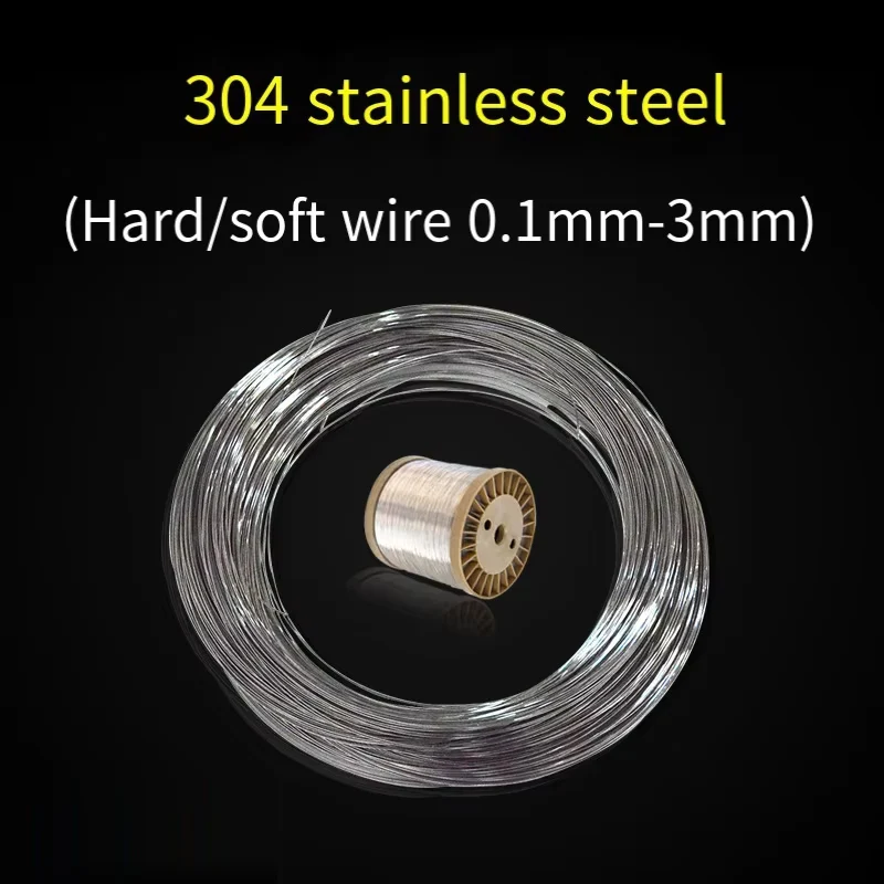 1PCS Standard 304 Stainless Steel Strand Medium Hard Fine Wire Soft Single Wire 0.1-2mm Diameter 1-10m Length for Jewelry Making