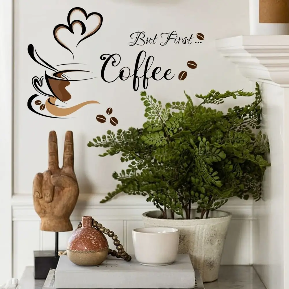 Simple Self-adhesive Coffee Cup Pattern Stickers PVC Waterproof English Wall Stickers Coffee Cup Kitchen