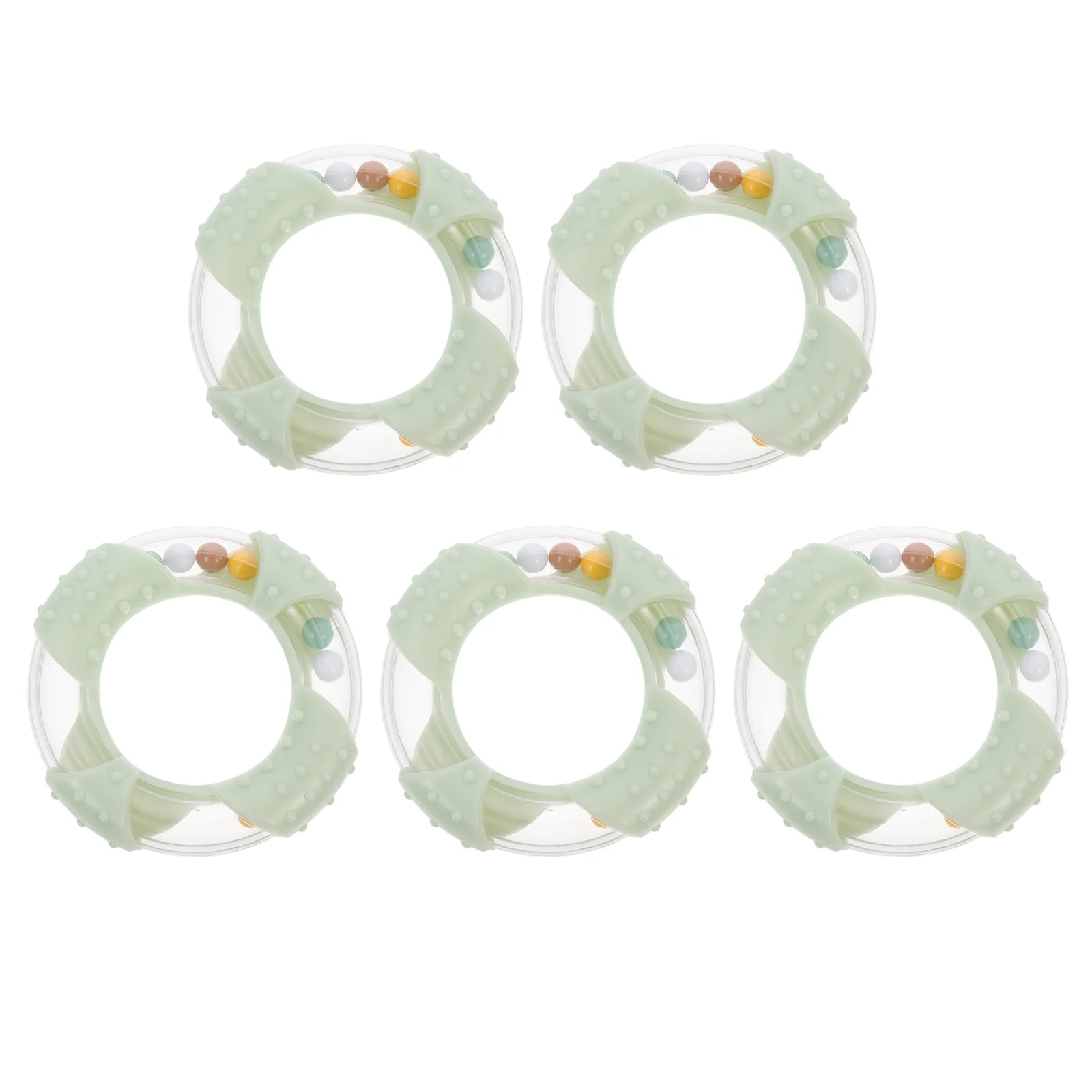 5 Pcs Toddlers Infant Teether Transparent Circle Rattle Baby Shaking Toys Plastic