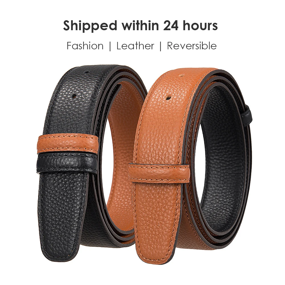 VATLTY Fashion Reversible Belt Natural Cowhide Two-Tone Leather Belt for Men 34mm Belt Without Buckle Male Belt Strap