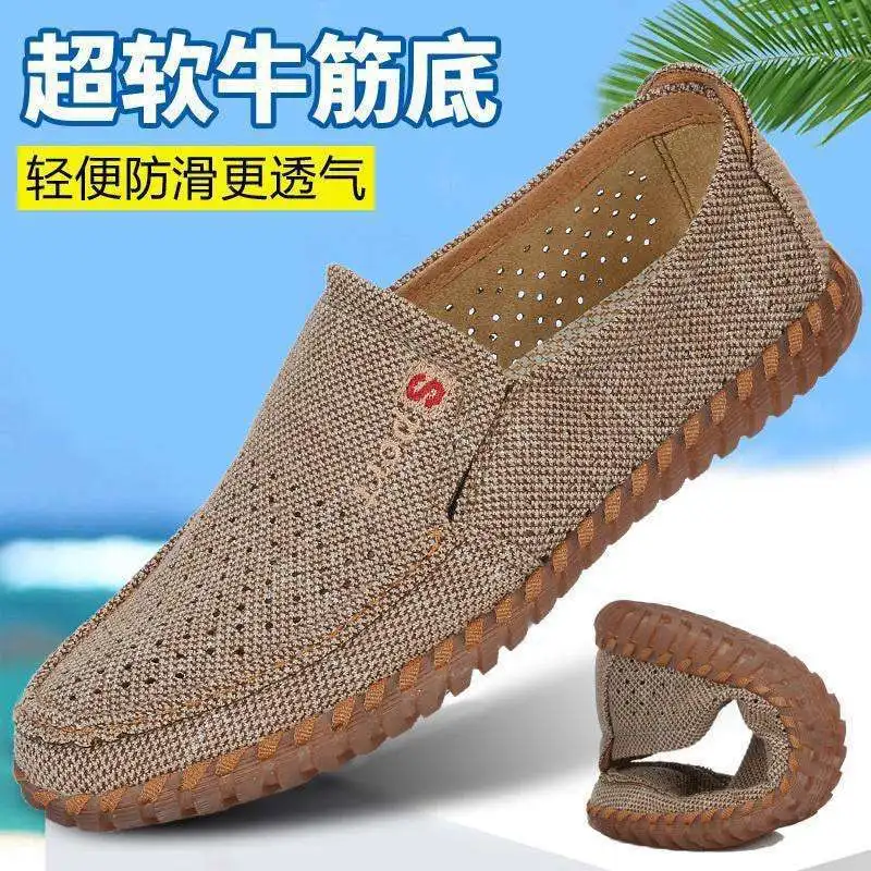 

New non-slip beef tendon sole summer mesh old north cloth men's shoes breathable linen one-pedal large size casual model