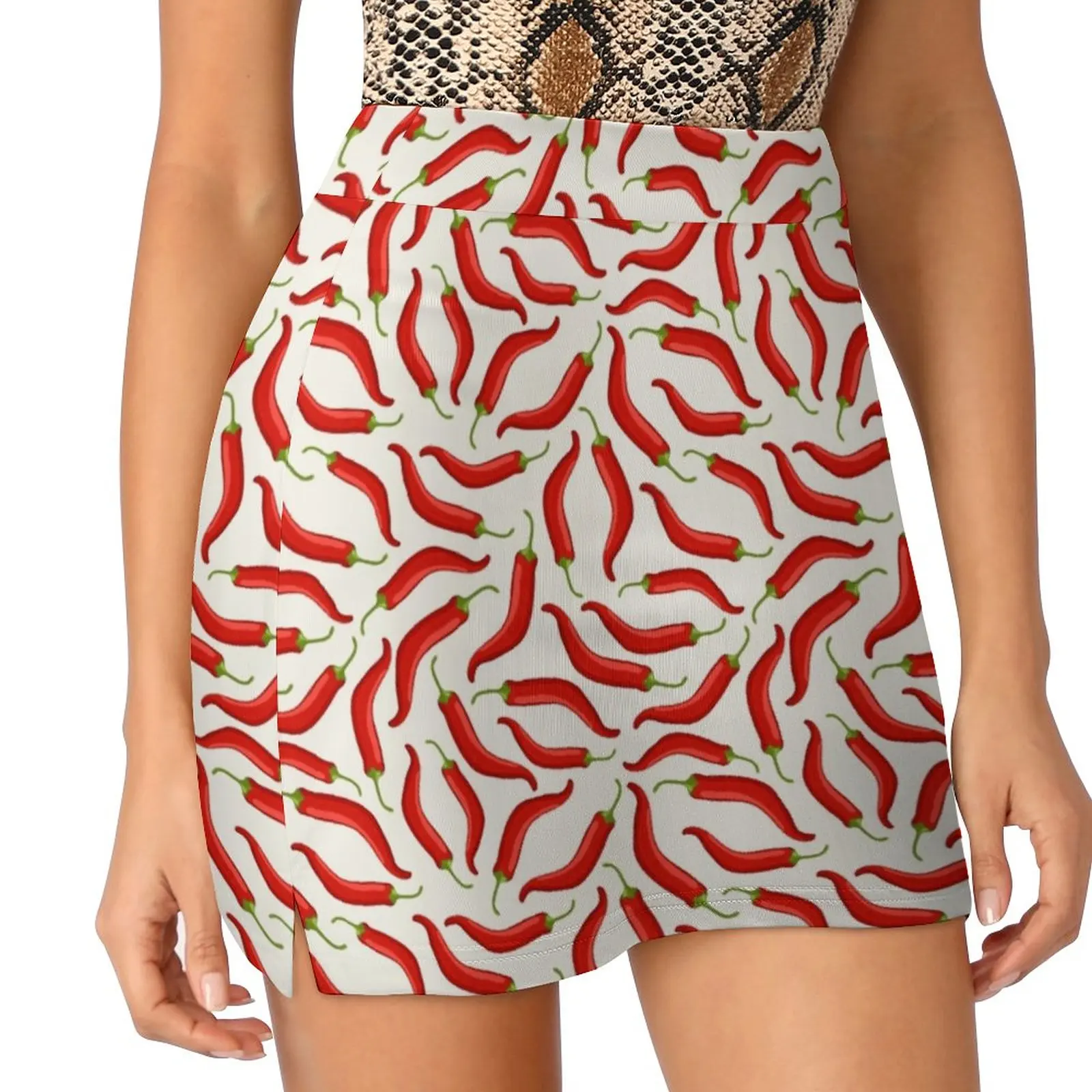 Hot Pepper Pattern With White Background Women's skirt Mini Skirts A Line Skirt With Hide Pocket Red Chilli Pepper Pattern