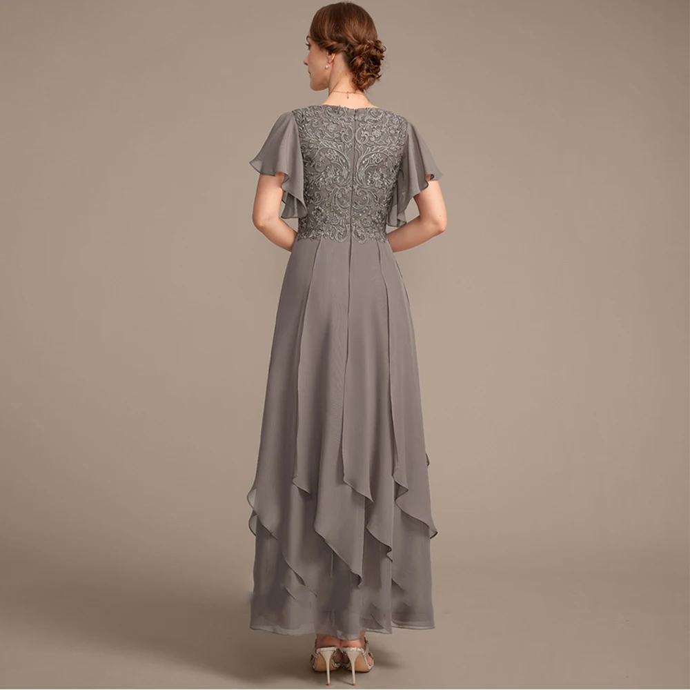 فساتين أم العروس باللون البني البسيط مع شيفون بأكمام طويلة لحفلات الزفاف للنساء لصيف 2025 رداء السهرة الجديد