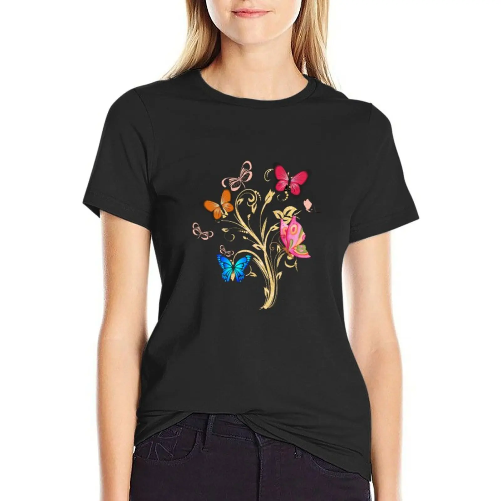 

A beautiful spring with butterflies on a branch of flowers T-Shirt cute tops plus sizes t shirts for Women