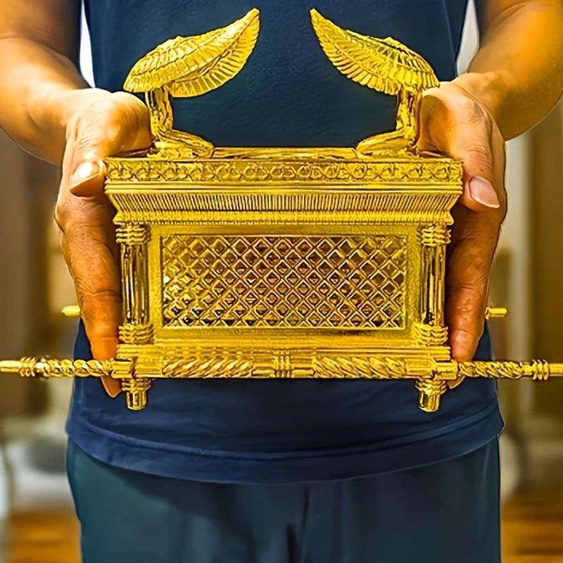 Golden Ark Covenant Figurine Commandments, Aaron’s Rod & Manna - Religious Jewelry Box, Multi-Faith Holidays, No Electricity