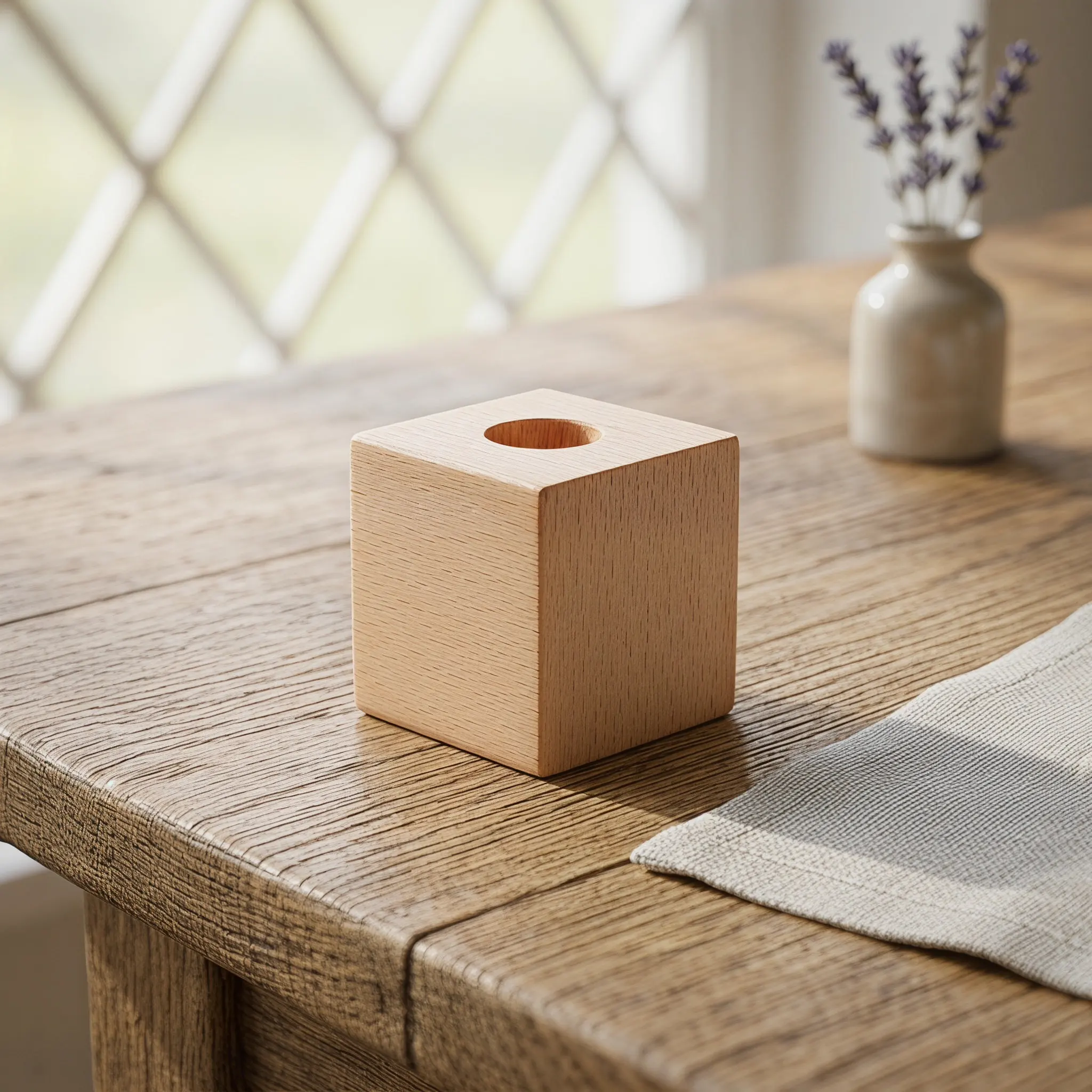 Wooden Pen Holder Single Minimalist Square Base Office Desk Organizer Pen Stand Aesthetic Desk Essential Office Accessories