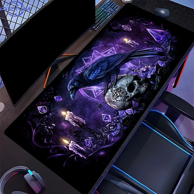 Xxl gótico corvo crânio mouse pad tapete de mesa roxo corvo crânio velas estrela teclado tapete para computador portátil gaming