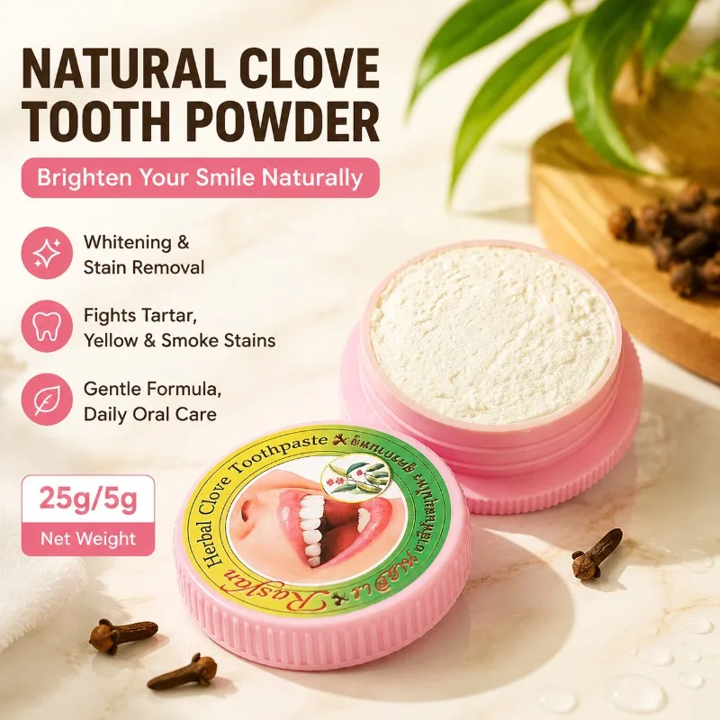 25g Thai RASYAN Tooth Powder Daily Dental Cleaner Remove Tobacco Tea Stains Yellow Black Spots Refreshing Breath Herbal Oral