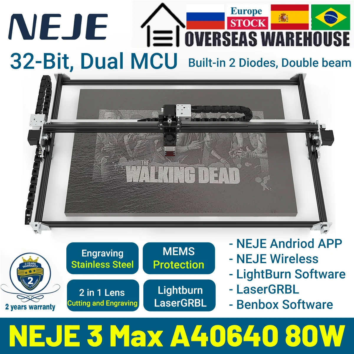 NEJE 3 Max A40640 incisore Laser macchina da taglio per incisione Laser CNC 460*810mm scheda madre a 32 bit LaserGRBL(LightBurn)